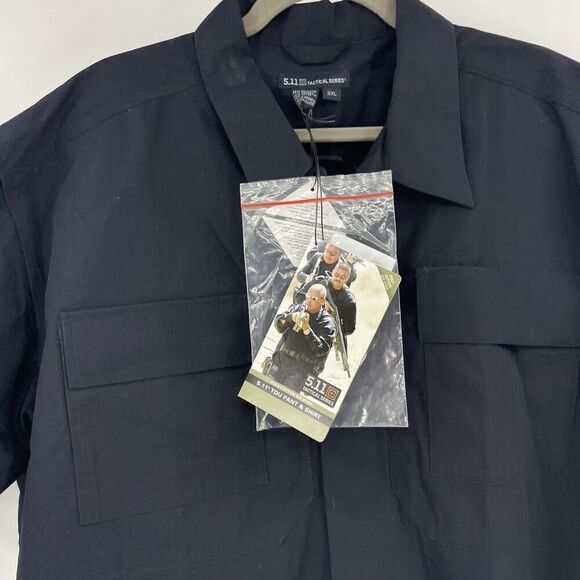 5.11 Tactical Ripstop Shirt Men's 2XL Dark Navy Short Sleeve Collared Button-Up - Picture 2 of 10